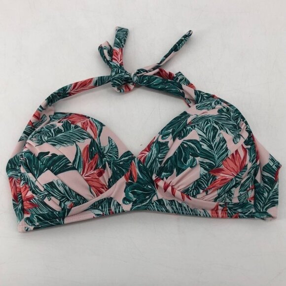 House of Fraser pink green palm floral  bikini top size 12 tie neck - Picture 16 of 16